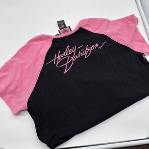 Harley Davidson V‎ Neck T Shirt Womens Large Embroidered Back Hit Cotton Blend